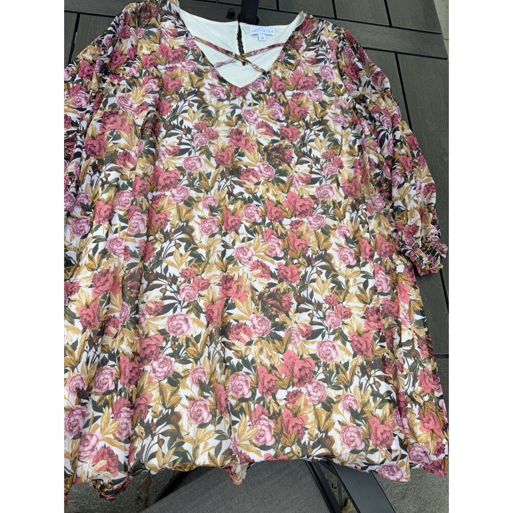 Boutique+ Women's Dress Floral V Neck  2X Plus Size Boho Cottagecore